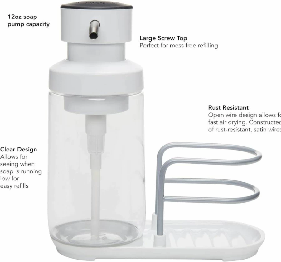 KitchenAid White 7-Inch Soap Dispenser and Sponge Holder for Kitchen Sink Organization