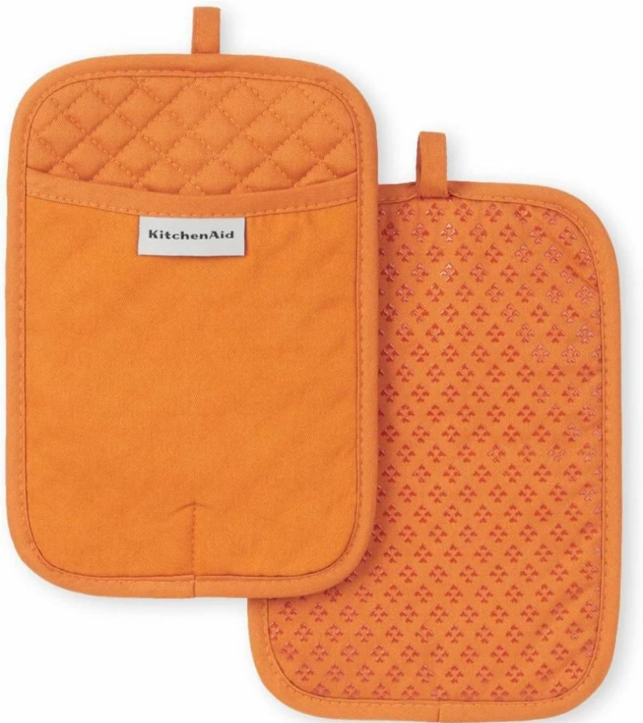 KitchenAid 2-Pack Honey Color 7x10 Inch Non-Slip Heat Resistant Pot Holders, Asteroid Pattern Kitchen Accessories