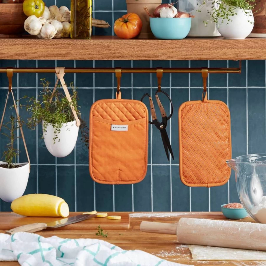 KitchenAid 2-Pack Honey Color 7x10 Inch Non-Slip Heat Resistant Pot Holders, Asteroid Pattern Kitchen Accessories