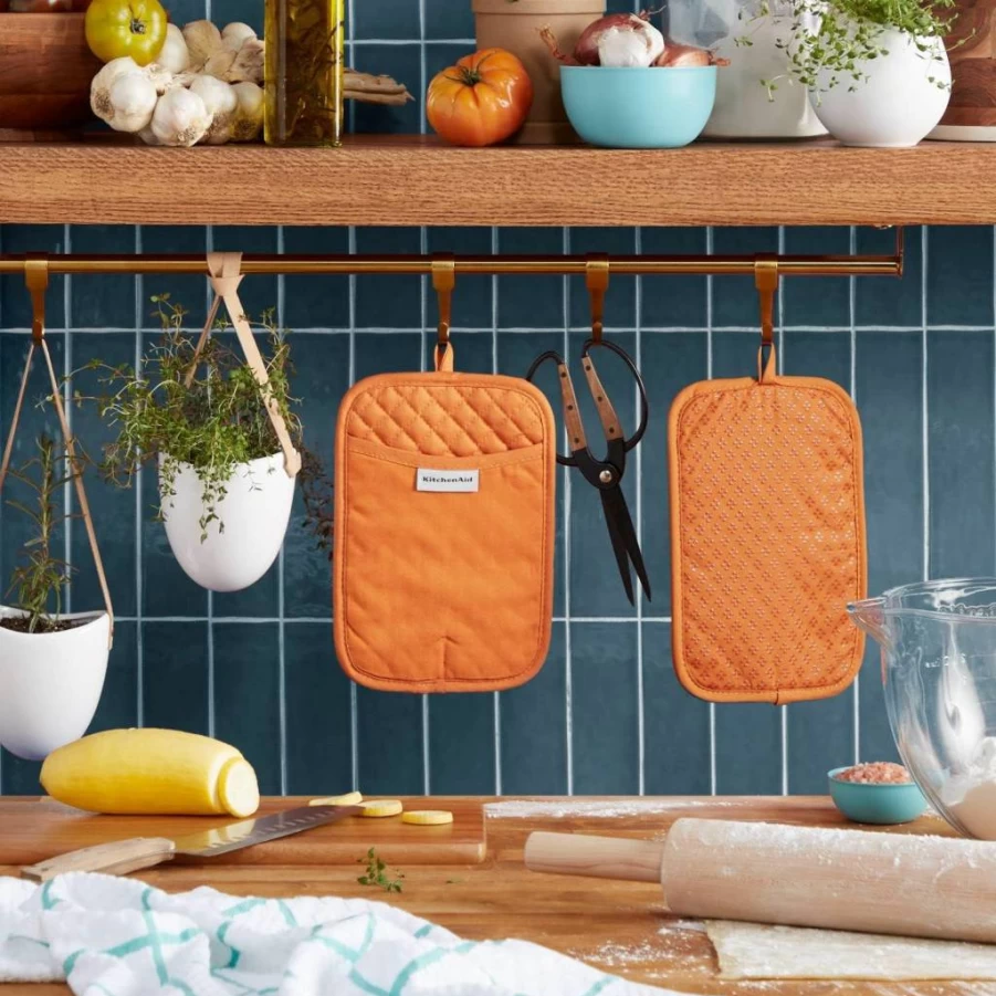 KitchenAid 2-Pack Heat Resistant Pot Holders Set, Mineral Water Color, 7x10 Inches, Non-Slip Kitchen Grips for Hot Pots and Pans