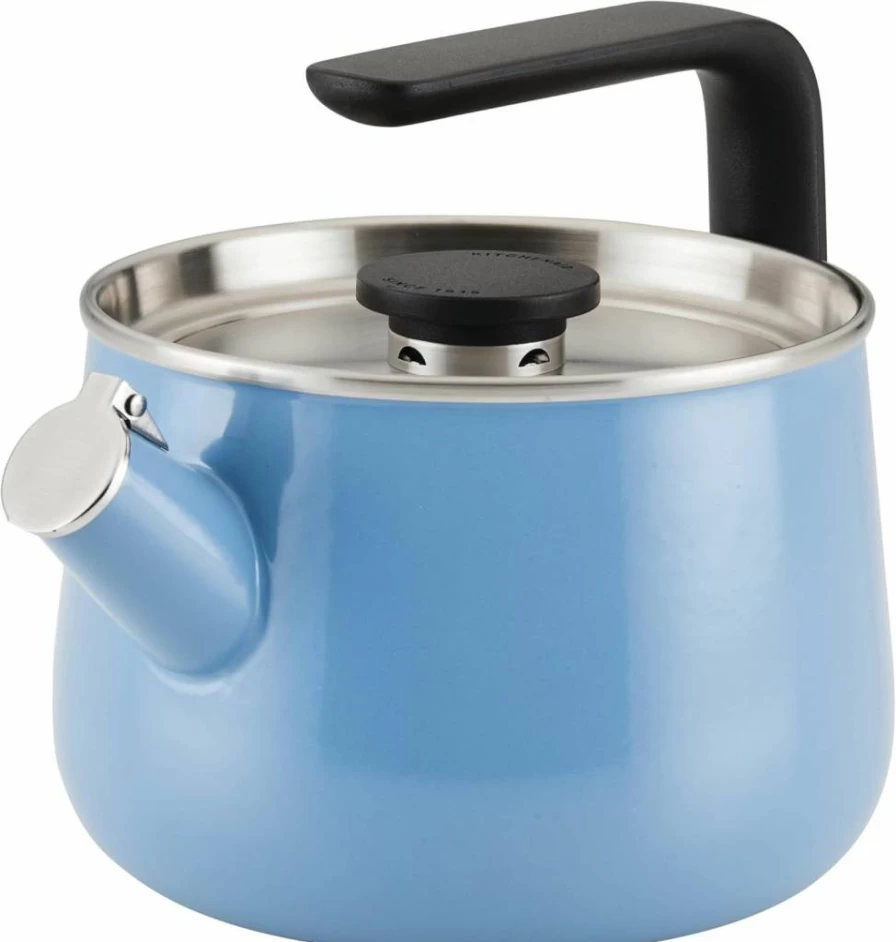 KitchenAid 2 Quart Blue Velvet Whistling Tea Kettle - Enamel-on-Steel Stovetop Kettle, Induction Compatible with Stainless Steel Lid