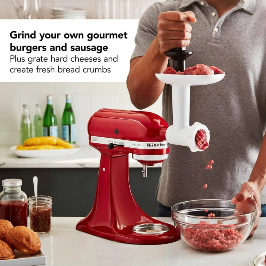 KitchenAid KSMFGA Food Grinder Attachment for Stand Mixers, White - Compatible with KitchenAid Mixers