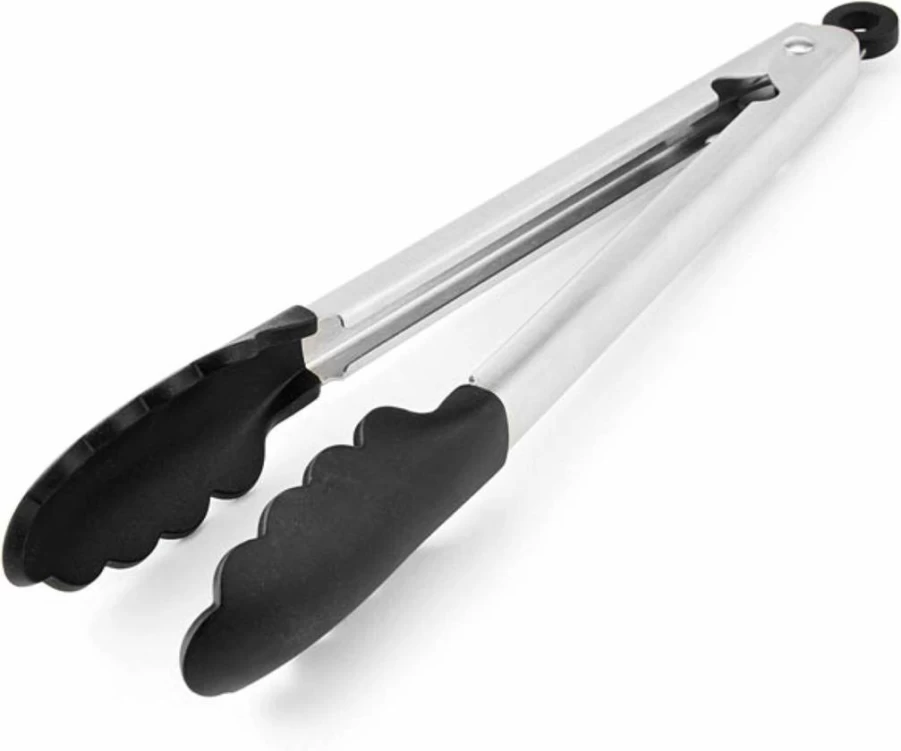 KitchenAid 12-Inch Black Stainless Steel Kitchen Tongs with Silicone Tips for Safe Cooking and Serving