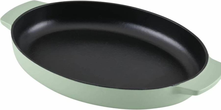 KitchenAid Pistachio Enameled Cast Iron 2.5 Quart Oval Au Gratin Dish & Roasting Pan