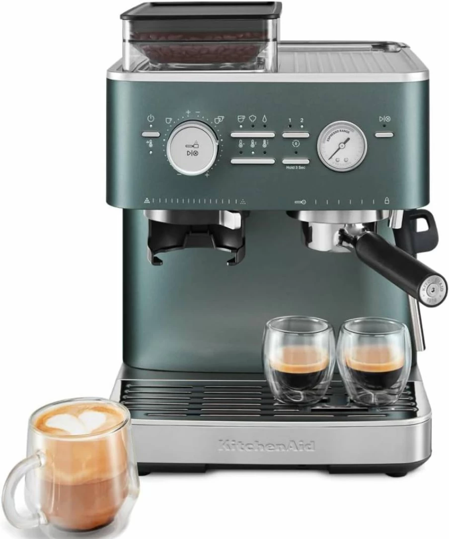 KitchenAid Kes6551Jp Juniper Semi-Automatic Espresso Machine with Built-In Burr Grinder, 2.5L Water Tank