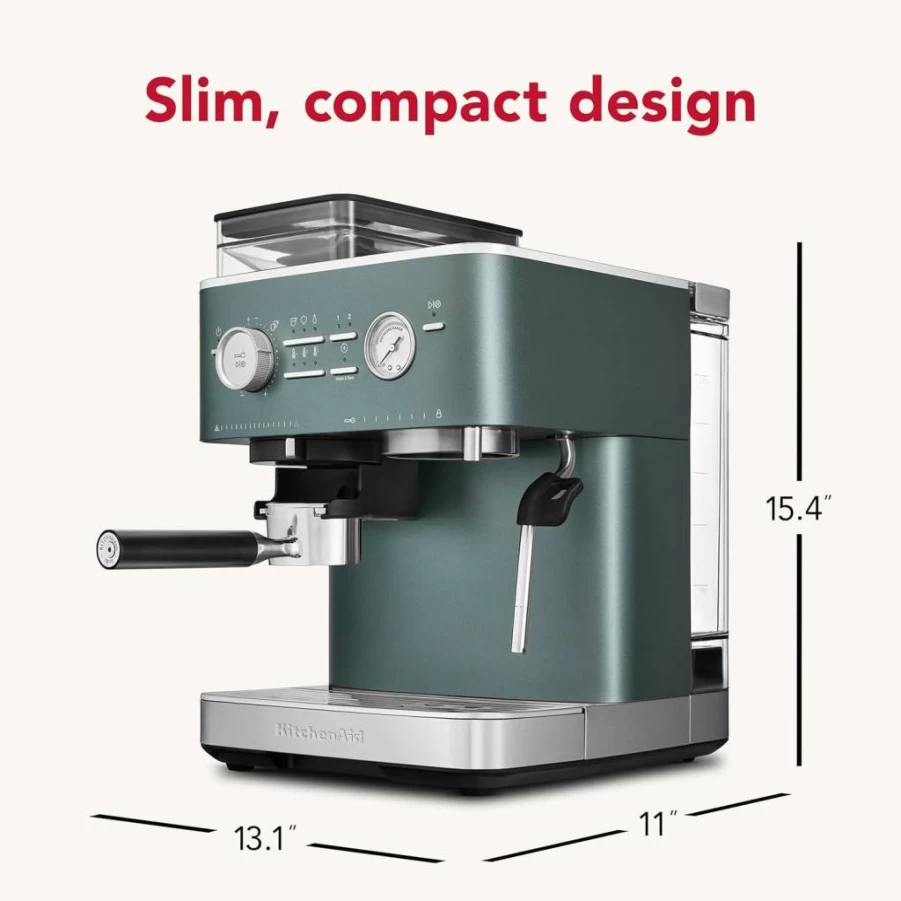 KitchenAid Kes6551Jp Juniper Semi-Automatic Espresso Machine with Built-In Burr Grinder, 2.5L Water Tank