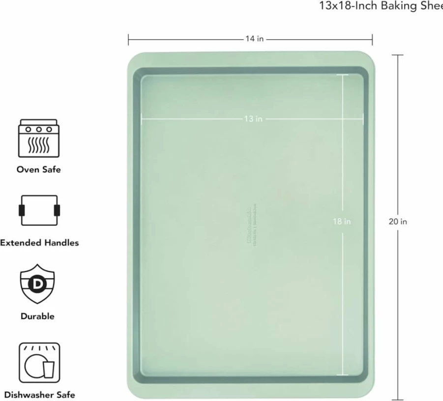 KitchenAid Nonstick Baking Sheet - 10x15 Inch Aluminized Steel Cookie Pan, Pistachio Green, Durable & Easy Clean
