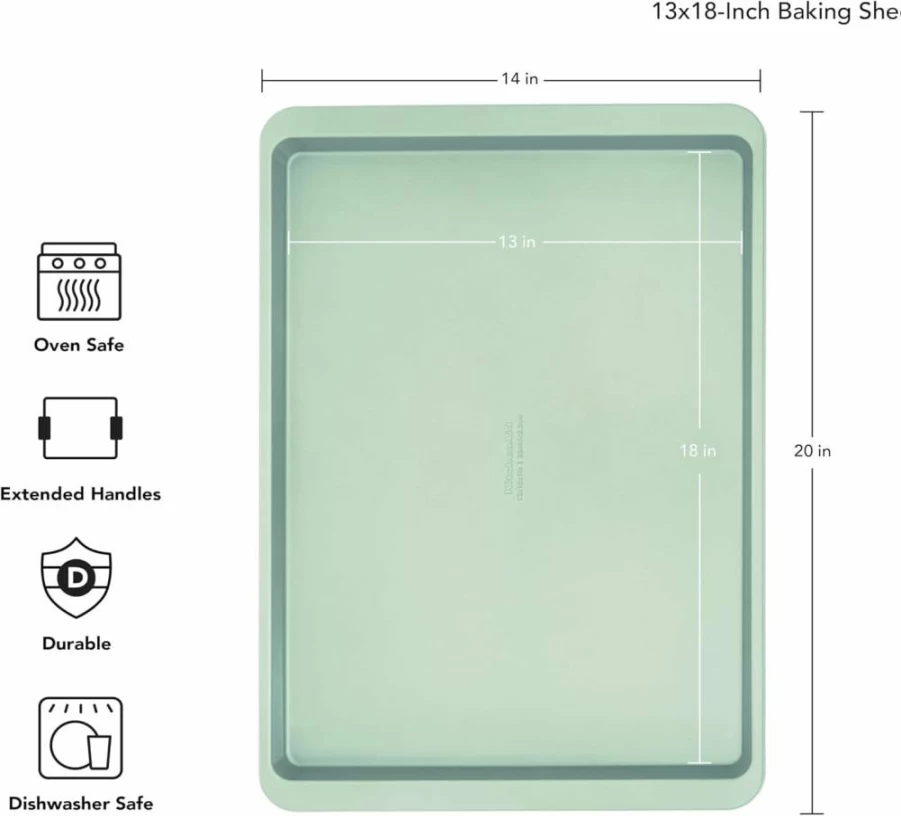 KitchenAid 9x13 Inch Nonstick Aluminized Steel Baking Pan, Heavy Duty Cookie Sheet for Oven, Dishwasher Safe, Contour Silver - Perfect for Baking, Roasting, and Cooking