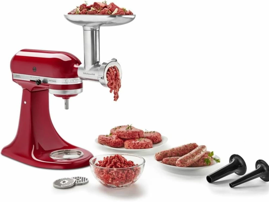 KitchenAid KSMMGA Metal Food Grinder Attachment for Stand Mixers, Silver - Pasta, Meat & Vegetable Grinder, Compatible with KitchenAid Mixers