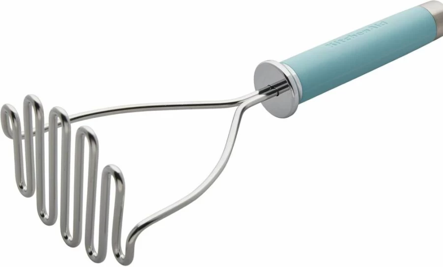 KitchenAid 10.24-Inch Stainless Steel Potato Masher, Black - Gourmet Wire Food Masher for Kitchen