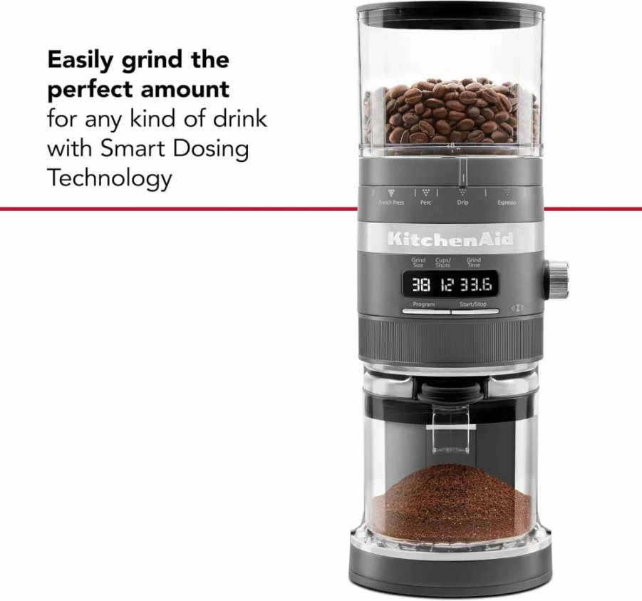 KitchenAid KCG8433 Onyx Black Burr Coffee Grinder - 10 Oz Capacity, Precise Grinding for Fresh Coffee, Durable Stainless Steel Blades, Compact Countertop Design