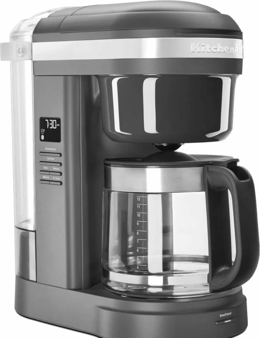 KitchenAid KCM1208OB 12-Cup Drip Coffee Maker with Spiral Showerhead, Onyx Black, 7.17" D x 13.4" W x 14.34" H