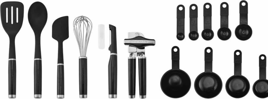 KitchenAid 15-Piece Classic Kitchen Tool and Gadget Set in Black – Essential Utensils for Cooking & Baking