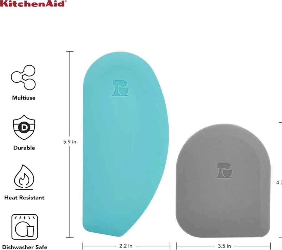 KitchenAid 2-Piece Bowl Scraper Set - Aqua Sky & Storm Grey - Durable Kitchen Utensils for Mixing & Baking