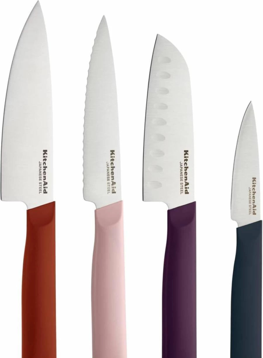 KitchenAid 4-Piece Chef Knife Set with Custom-Fit Covers - High-Carbon Japanese Stainless Steel Blades, Multicolor, Sharp Kitchen Knives