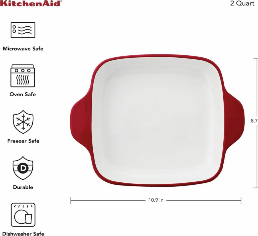 KitchenAid Blue Velvet 8x8 Inch Square Baker Stoneware Dish, Vitrified Ceramic Oven Safe Baking Pan