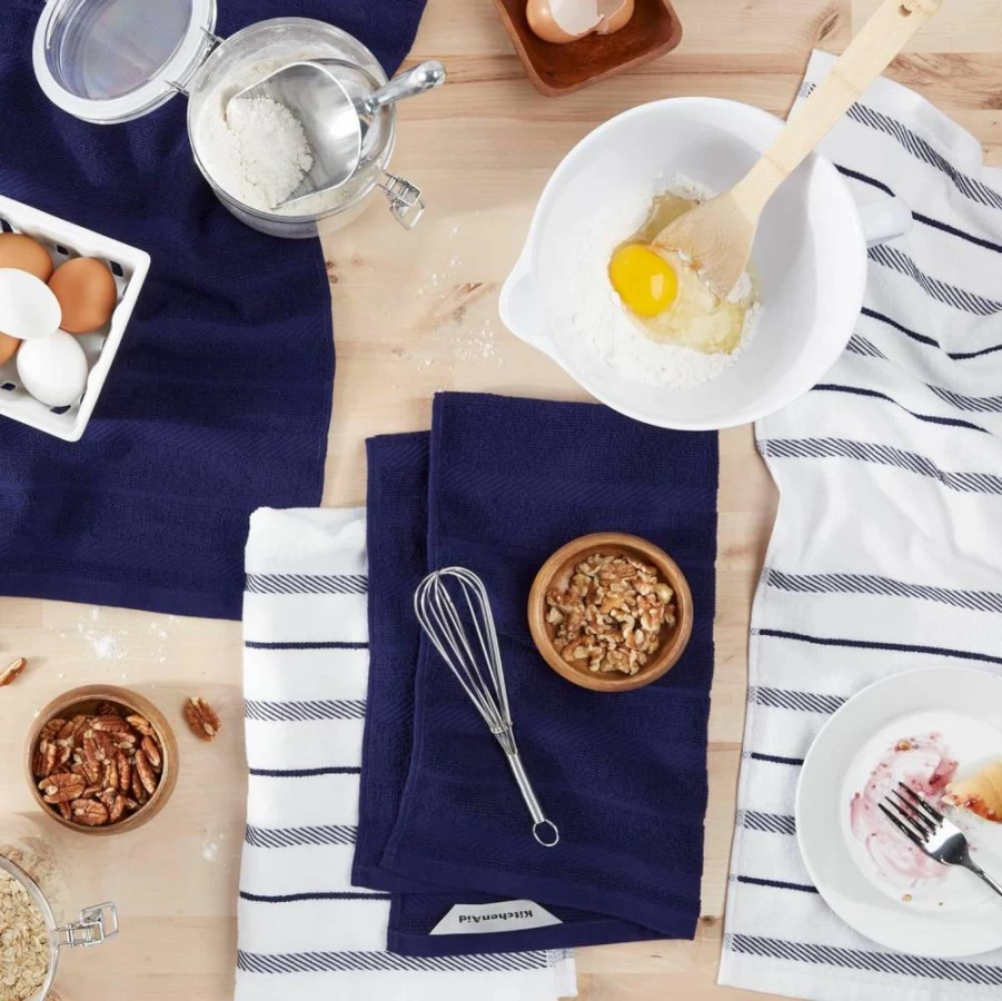 KitchenAid Albany 4-Pack Kitchen Towels, 16x26 Inches, Pistachio and White, Premium Dish Towels for Drying and Cleaning