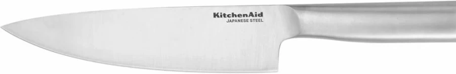 KitchenAid 8 Inch Japanese Stainless Steel Chef Knife with Blade Cover - High Carbon Sharp Kitchen Knife, Forged Brushed Steel Handle