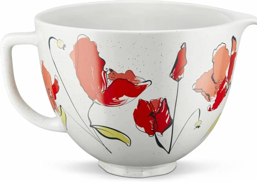 KitchenAid 5 Quart Ceramic Mixing Bowl Compatible with 4.5-5 Quart Tilt-Head Stand Mixers, Poppy Red (KSM2CB5PPY) - Durable Replacement Bowl for KitchenAid Mixers