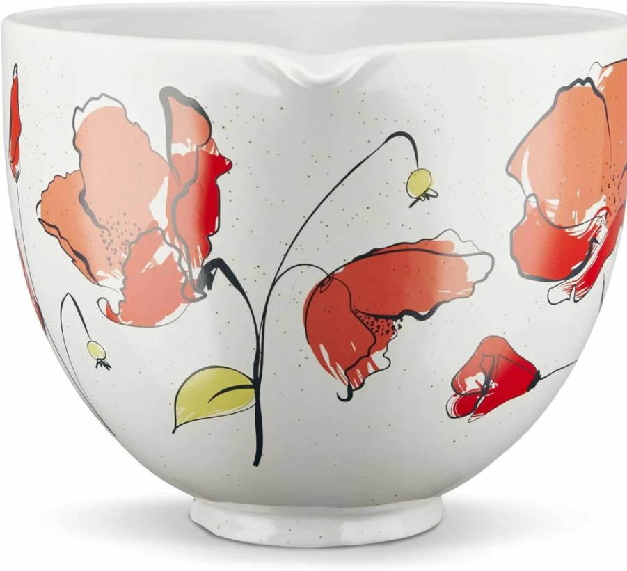 KitchenAid 5 Quart Ceramic Mixing Bowl Compatible with 4.5-5 Quart Tilt-Head Stand Mixers, Poppy Red (KSM2CB5PPY) - Durable Replacement Bowl for KitchenAid Mixers