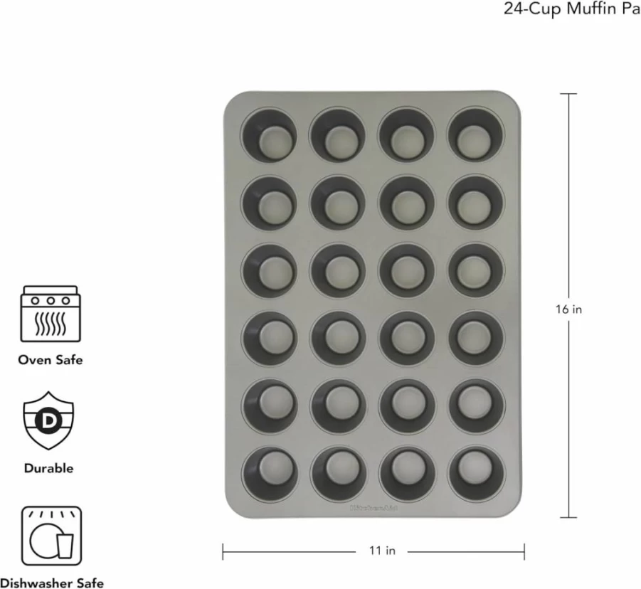 KitchenAid 12-Cup Nonstick Muffin Pan, Durable Aluminized Steel, Ink Blue, Cupcake Baking Sheet for Even Heat Distribution