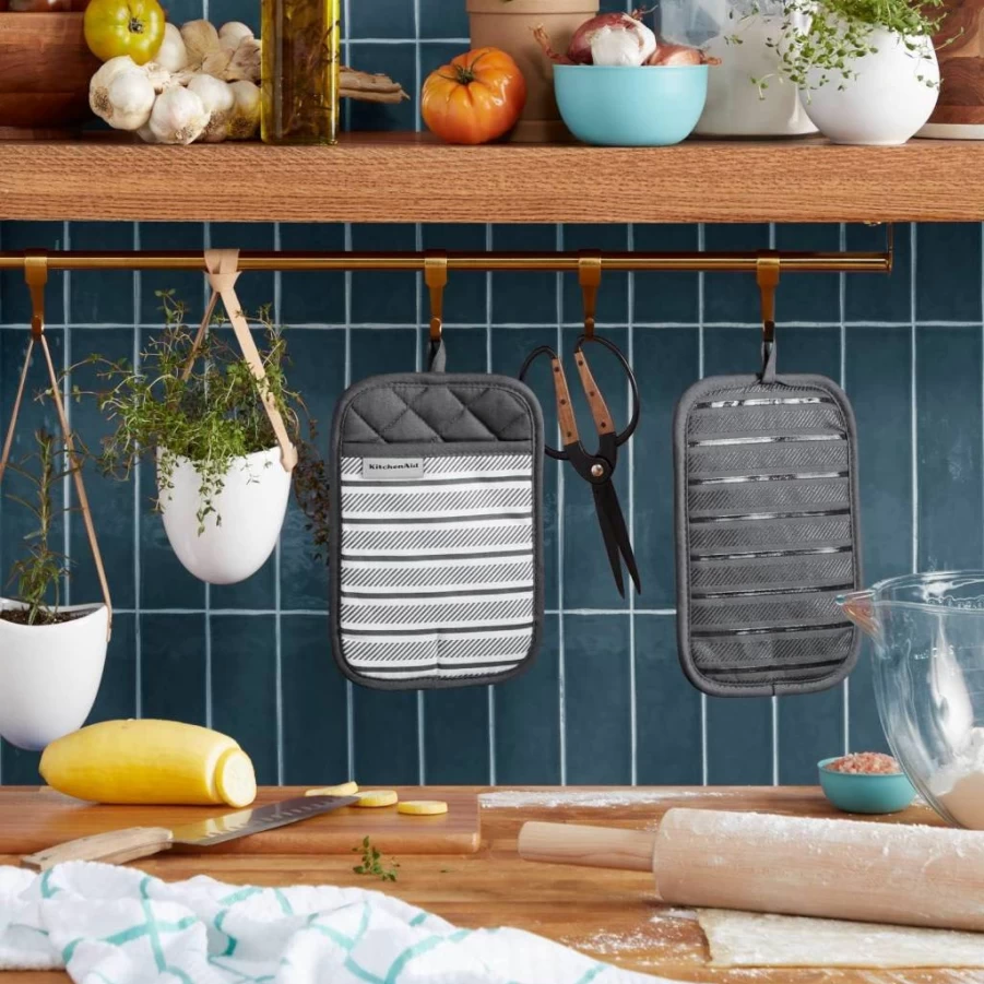 KitchenAid Albany 2-Pack Pot Holder Set, Heat-Resistant Milkshake Color, 7x10 Inches for Kitchen & Baking