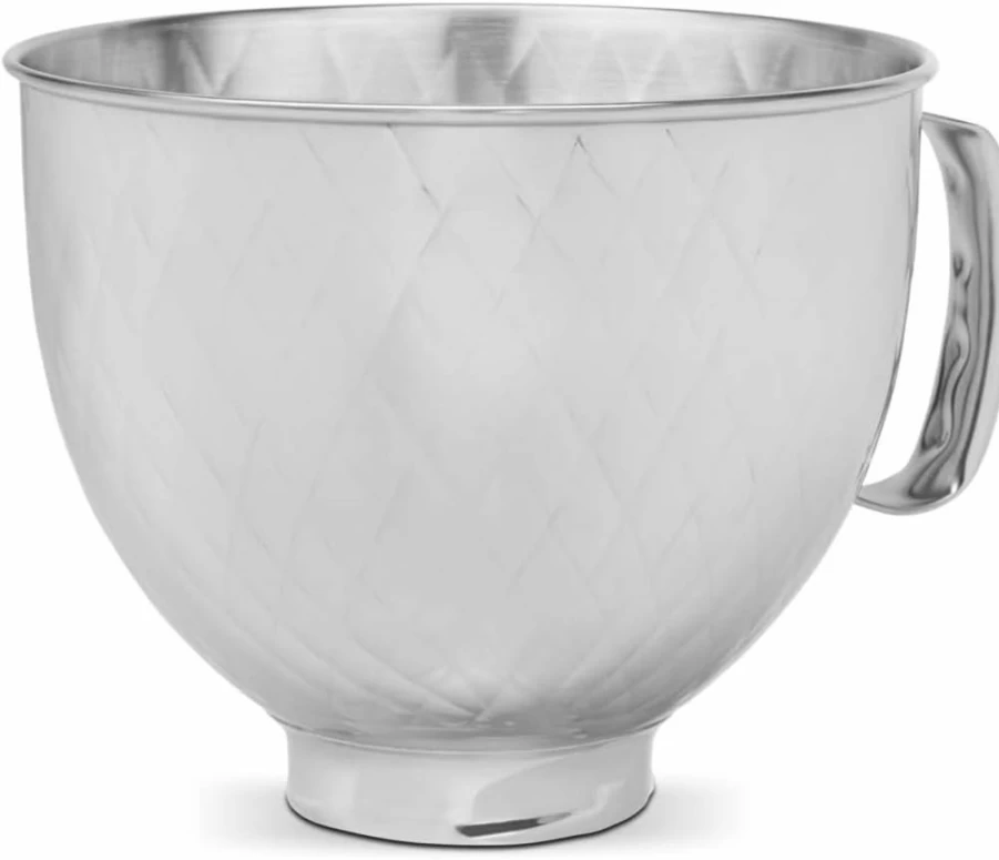 KitchenAid 5 Quart Stainless Steel Mixing Bowl - Compatible with 4.5-5QT Tilt-Head Stand Mixers (Model KSM5SSBQB), Durable Quilted Design