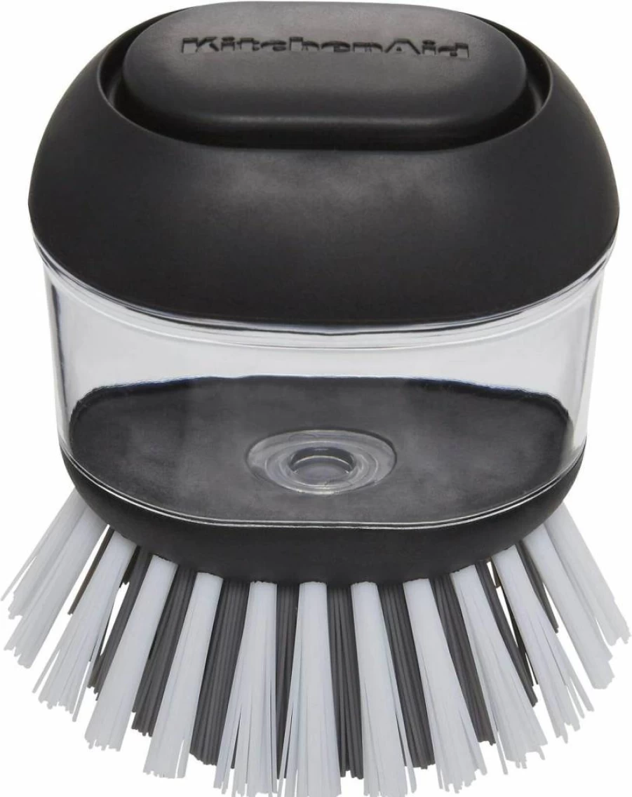 KitchenAid Soap Dispensing Palm Brush - Non Slip Grip, Safe for Non Stick Cookware, Easy Fill Design (2.95" x 2.17" x 3.54")