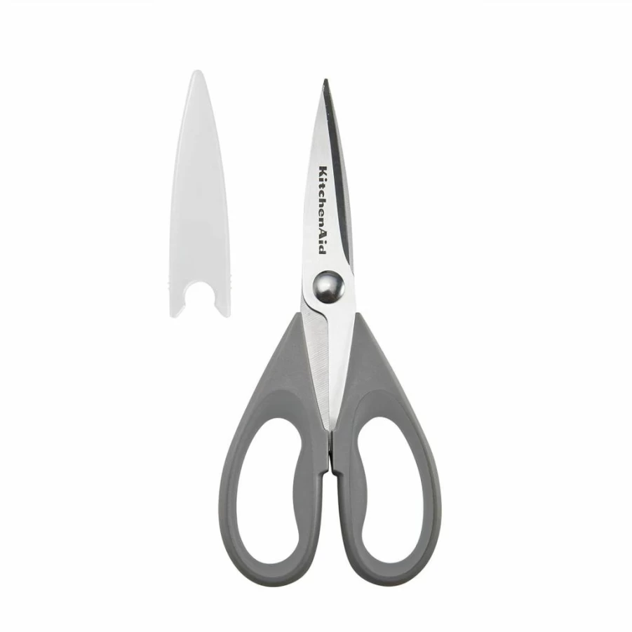 KitchenAid 8.72-Inch Stainless Steel Kitchen Shears with Soft Grip Handle, Dishwasher Safe, Includes Protective Sheath – Gray