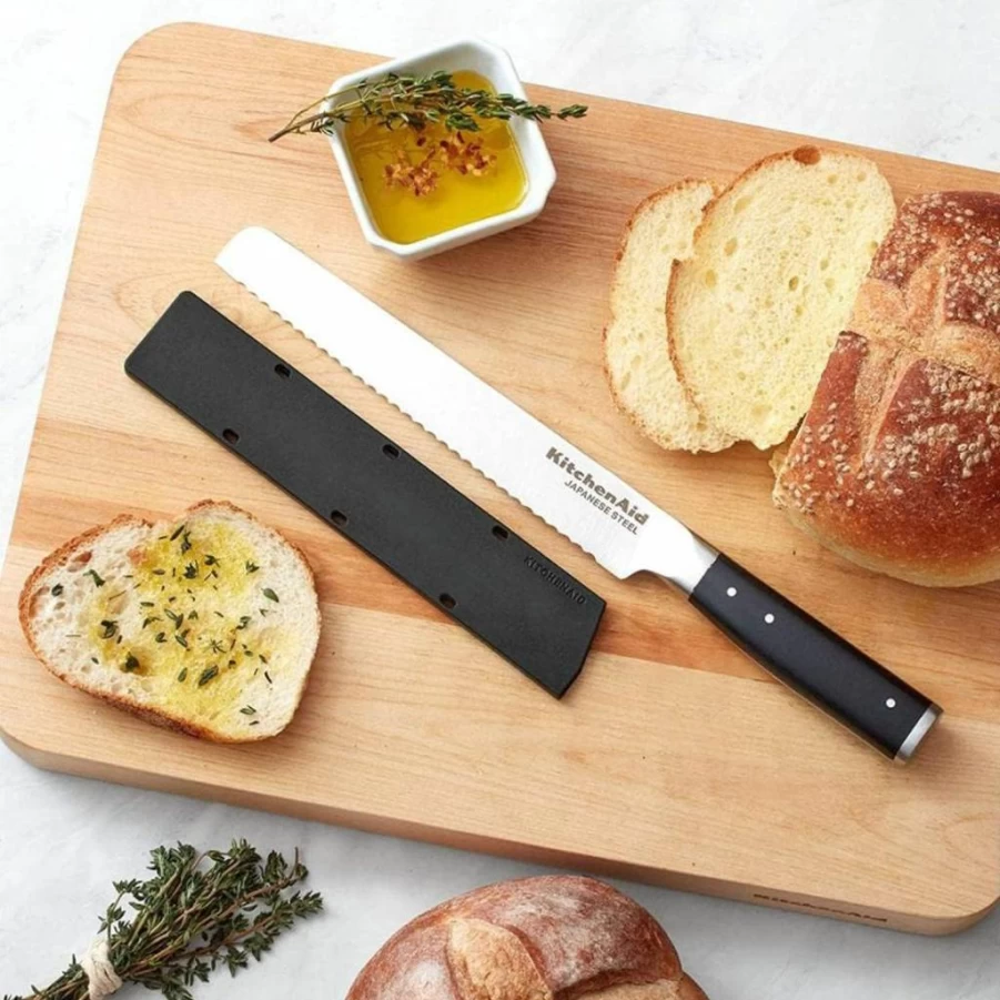 KitchenAid 8-Inch Slicing Knife, High-Carbon Japanese Stainless Steel Blade, Gourmet Forged Design with Triple Rivet Handle & Custom Blade Cover, Sharp Kitchen Knife for Precision Cutting