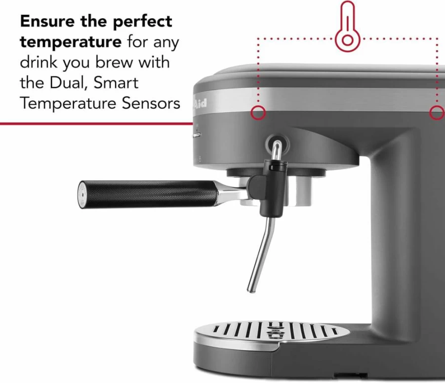 KitchenAid Kes6404 Semi-Automatic Espresso Machine with Milk Frother, Charcoal Grey - Compact Home Coffee Maker