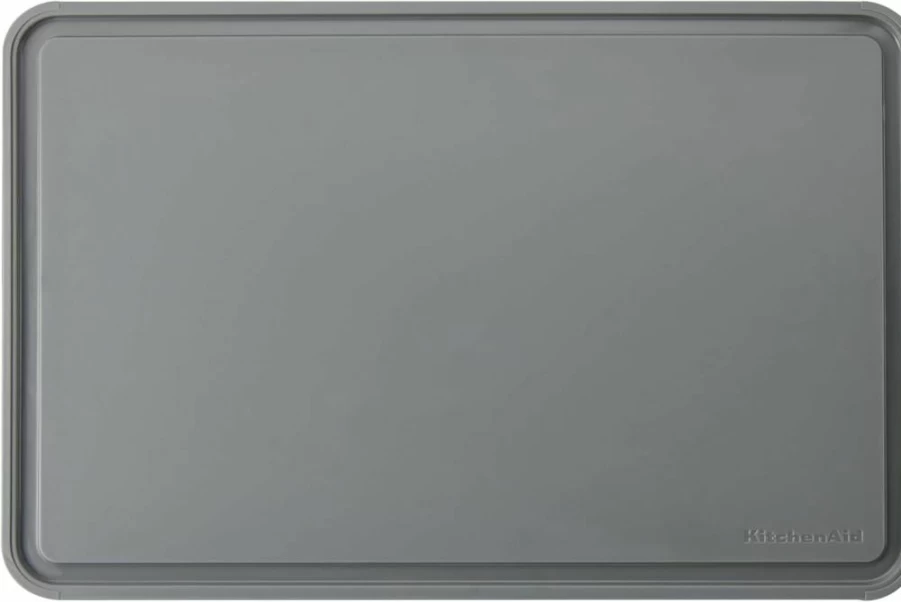 KitchenAid Classic 12x18 Inch Non-Slip Plastic Cutting Board with Perimeter Trench, Dishwasher Safe - White and Gray