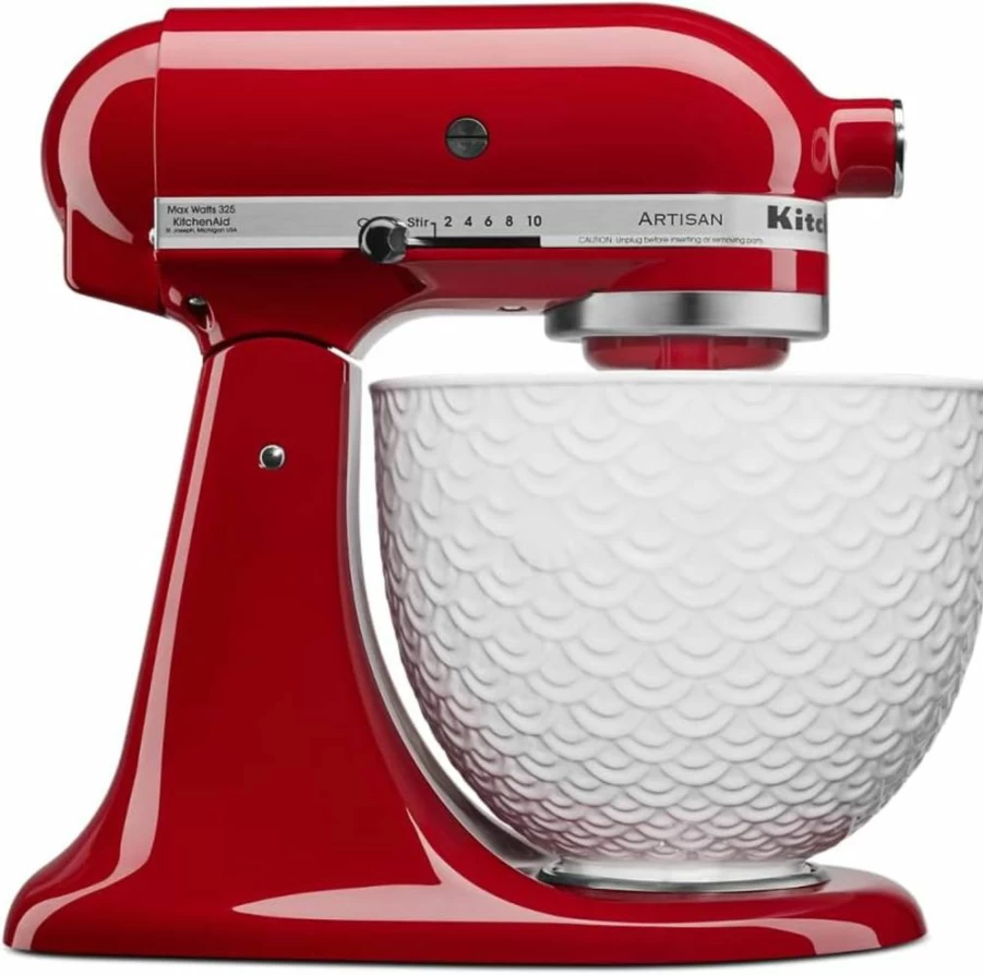 KitchenAid 5 Quart Ceramic Mixing Bowl Compatible with 4.5-5 Quart Tilt-Head Stand Mixers, White Mermaid Lace Design - KSM2CB5TWM