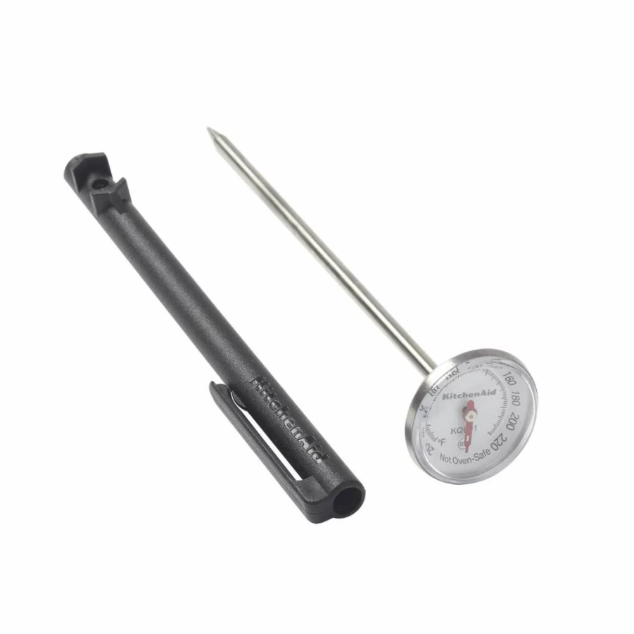 KitchenAid KQ919 Analog Instant-Read Meat Thermometer with 1.75" Dial, Recalibration, Black Storage Sleeve for Cooking, Grilling, and Baking