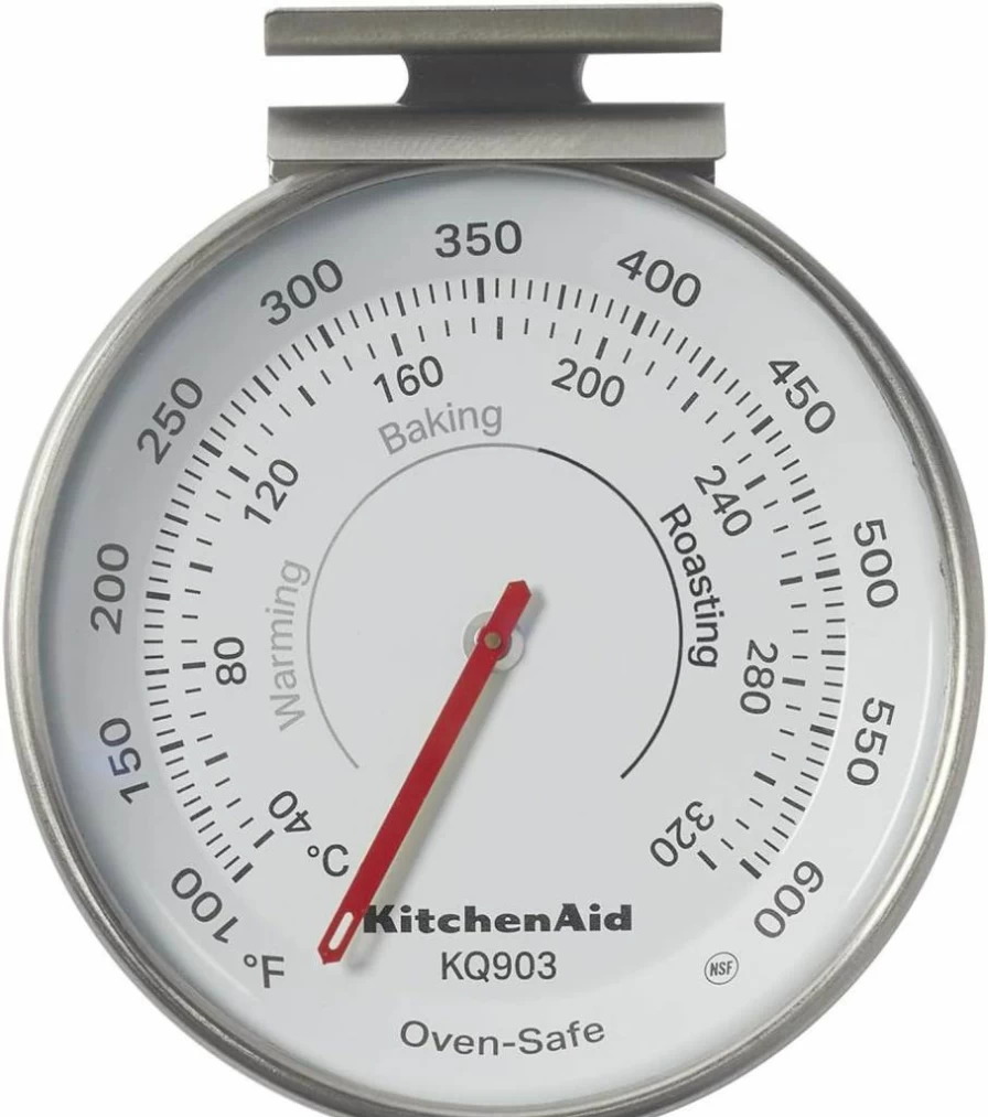 KitchenAid KQ903 Stainless Steel Oven Thermometer with Analog Dial - 100°F to 600°F Range for Cooking, Grilling, Smoking & Baking