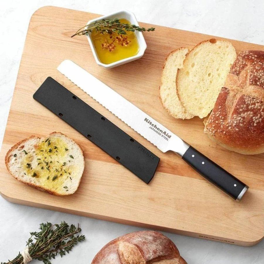 KitchenAid 6 Inch Japanese Stainless Steel Cleaver Knife - High Carbon Sharp Meat Chopper with Blade Cover, Black Gourmet Forged Triple Rivet Design