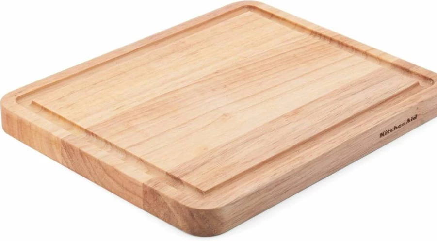KitchenAid 12x16 Inch Birchwood Edge-Grain Cutting Board with Non-Slip Feet, Recessed Handles - Thick Charcuterie & Gourmet Chopping Board, Natural Wood
