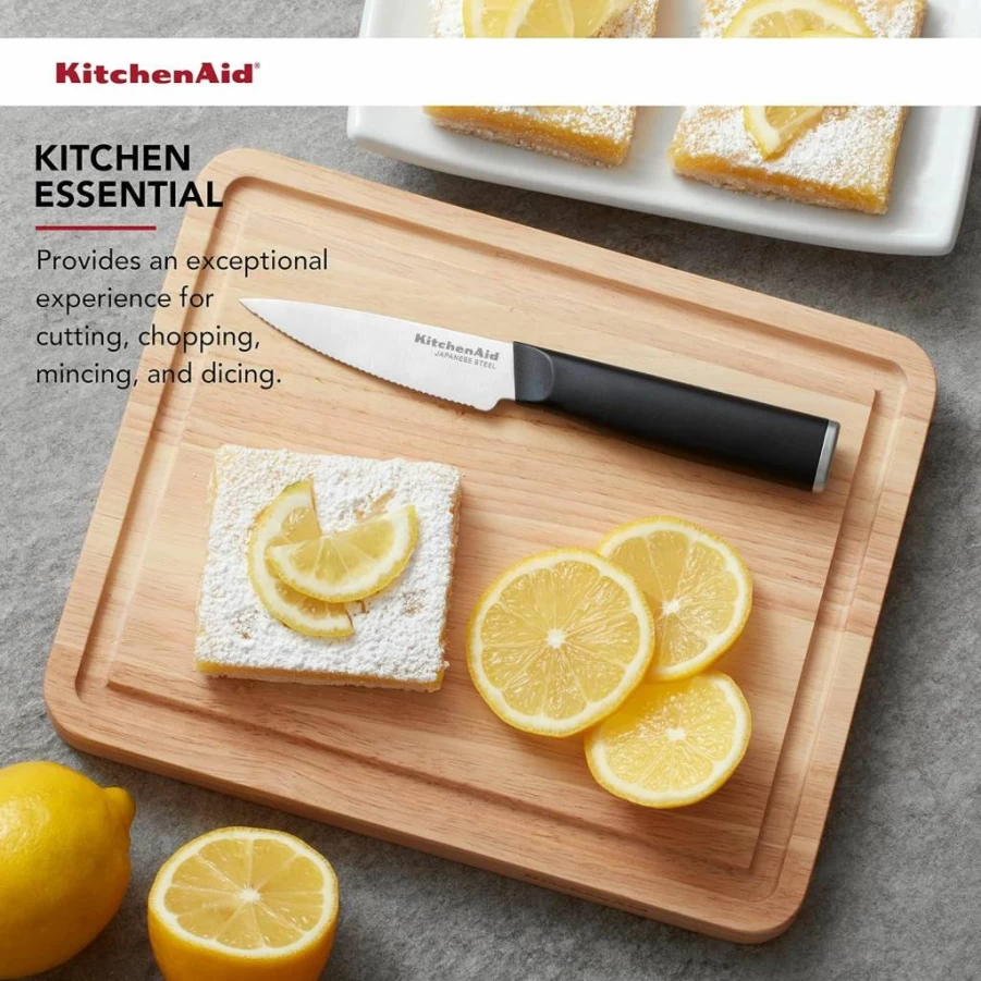 KitchenAid 12x16 Inch Birchwood Edge-Grain Cutting Board with Non-Slip Feet, Recessed Handles - Thick Charcuterie & Gourmet Chopping Board, Natural Wood