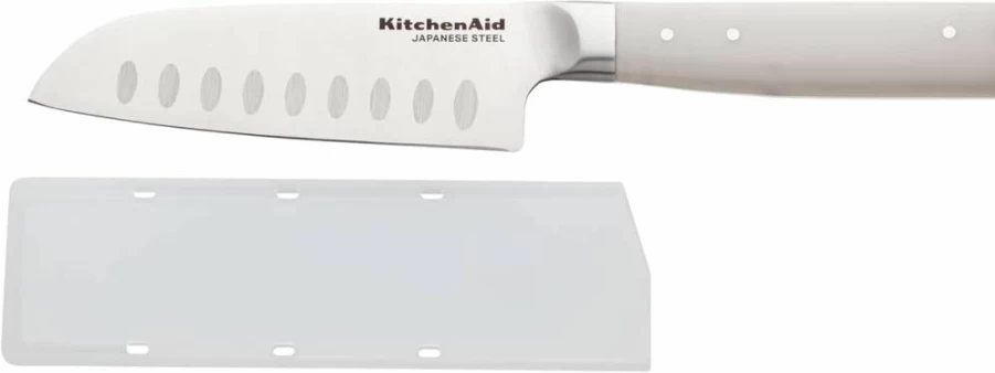 KitchenAid 5 Inch Santoku Knife - High-Carbon Japanese Stainless Steel Blade, Ergonomic Handle, Includes Protective Cover, Milkshake Color, Professional Kitchen Knife