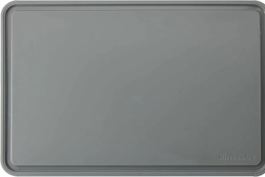 KitchenAid Classic 11x14 Inch Non-Slip Plastic Cutting Board with Perimeter Trench - Dishwasher Safe, White & Gray Kitchen Chopping Board