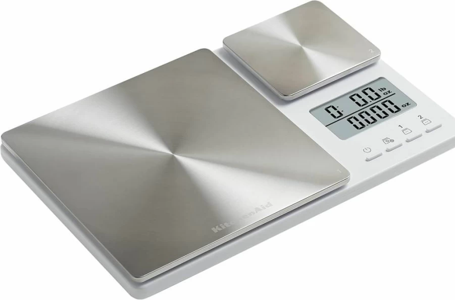 KitchenAid KQ909 Digital Kitchen Scale - 11 lbs & 16 oz Precision, Stainless Steel & White, Dual Platform Food Scale for Accurate Weighing