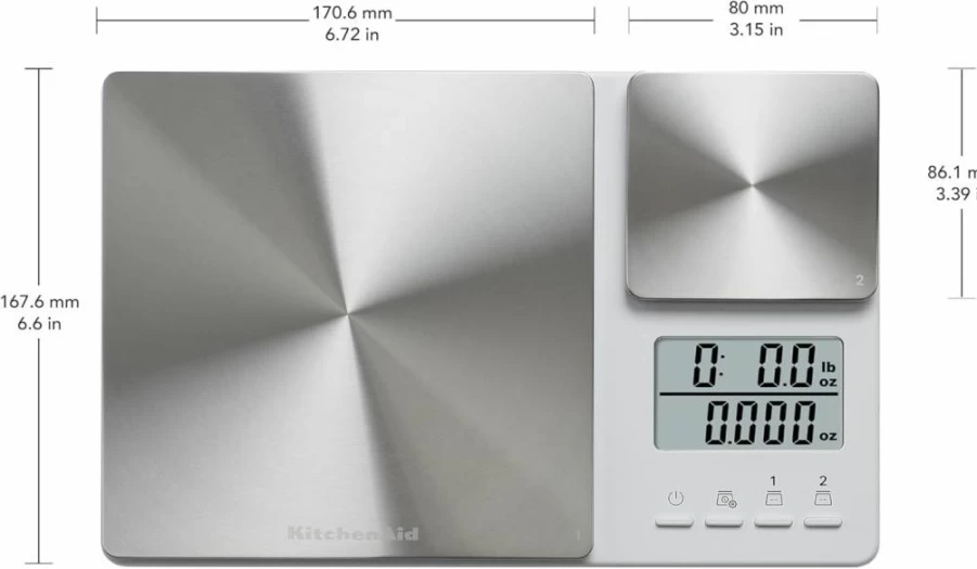KitchenAid KQ909 Digital Kitchen Scale - 11 lbs & 16 oz Precision, Stainless Steel & White, Dual Platform Food Scale for Accurate Weighing