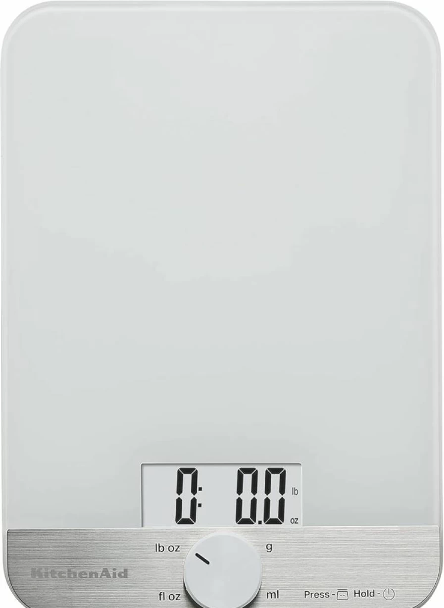 KitchenAid KQ908 11-Pound Digital Kitchen Food Scale with Glass Surface, Precise Weight Measurement, White