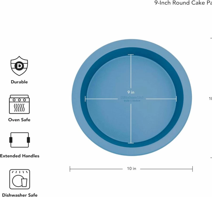 KitchenAid 9-Inch Nonstick Round Cake Pan - Aluminized Steel, Ink Blue, Durable Bakeware for Even Heating