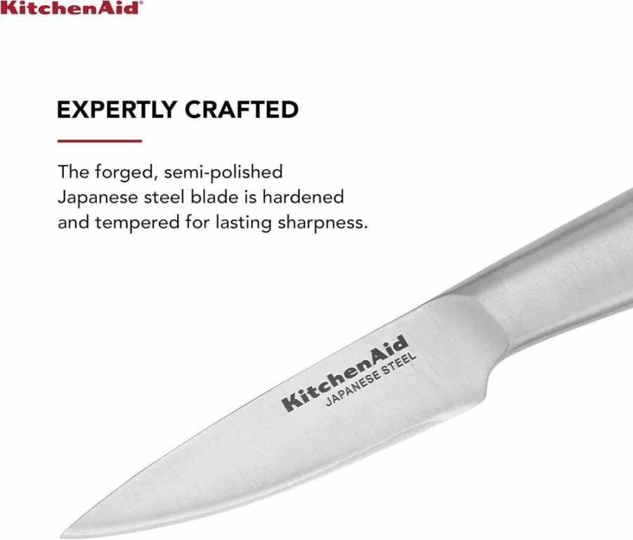 KitchenAid 3.5-Inch Paring Knife - Japanese High-Carbon Stainless Steel Blade, Forged Sharp Kitchen Knife with Blade Cover, Brushed Stainless Steel Handle