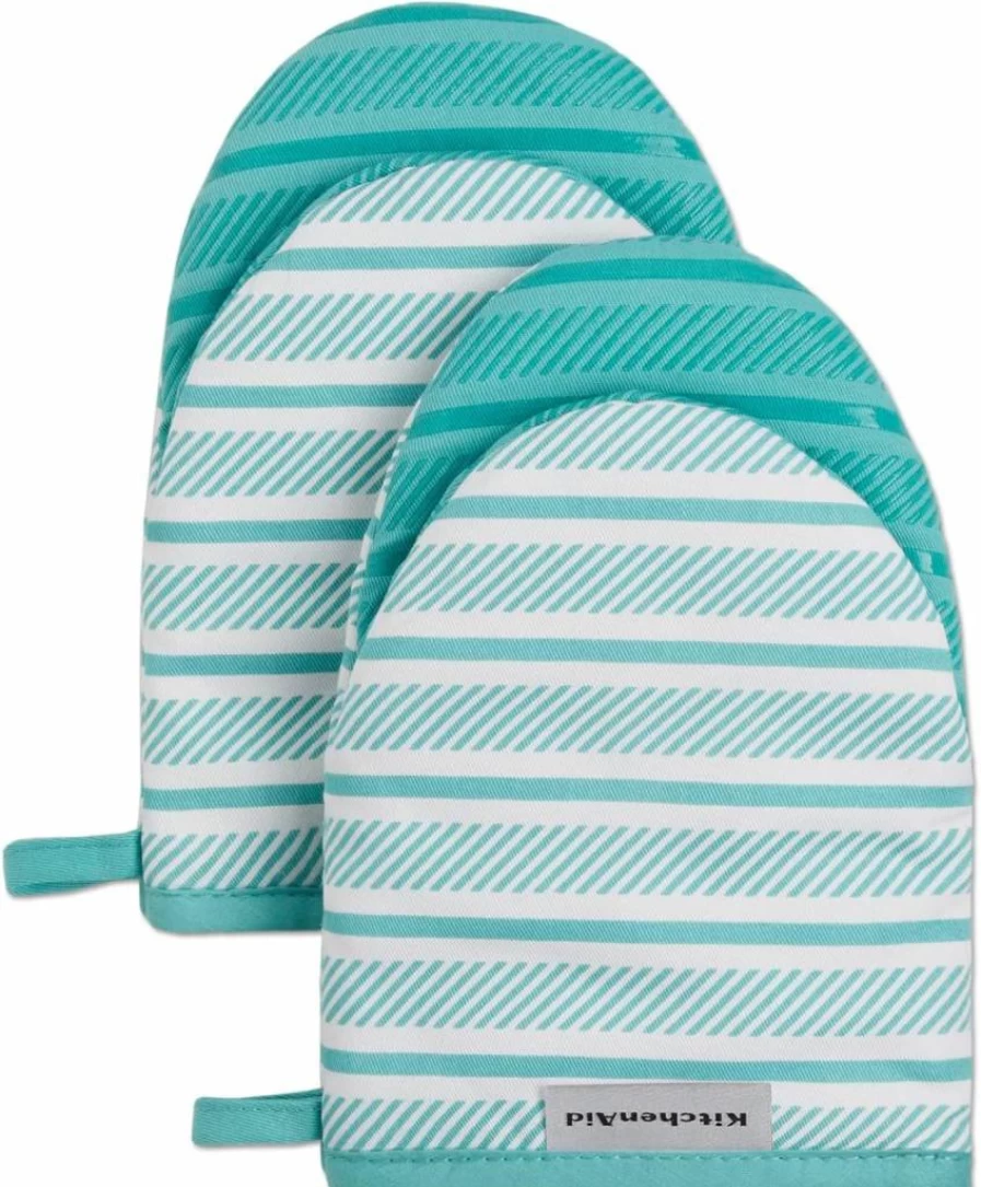 KitchenAid Mini Oven Mitt Set of 2 - Heat Resistant 5.5x8 Inch Gloves in Ink Blue for Kitchen Baking & Cooking