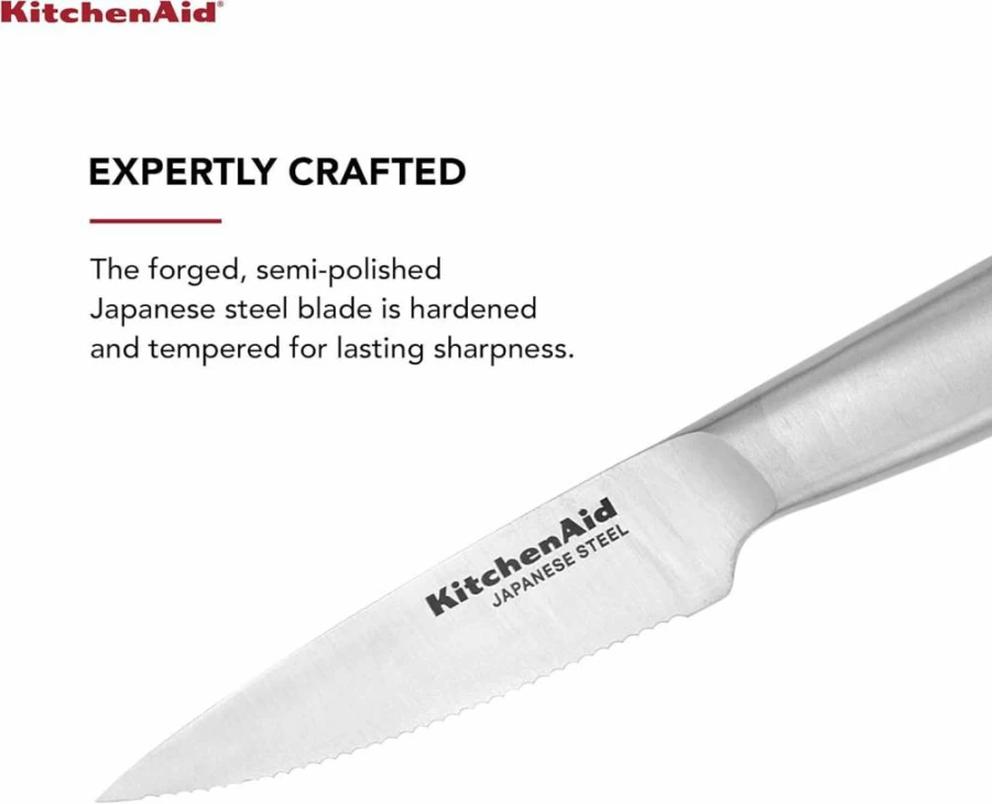 KitchenAid 4-Piece Gourmet Steak Knife Set, High-Carbon Japanese Stainless Steel, Brushed Finish, Forged Blades