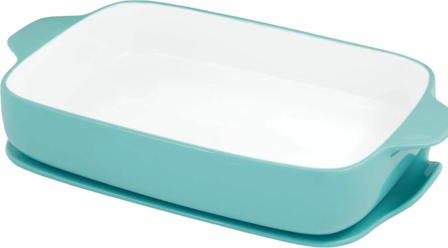 KitchenAid 9x13 Inch Blue Velvet Rectangular Stoneware Baker with Lid - Durable Vitrified Ceramic Ovenware Dish for Baking & Serving