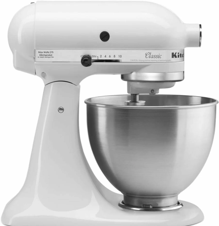 KitchenAid K45SS White 4.5 Qt Tilt-Head Stand Mixer - Classic Series Countertop Mixer with 10 Speeds