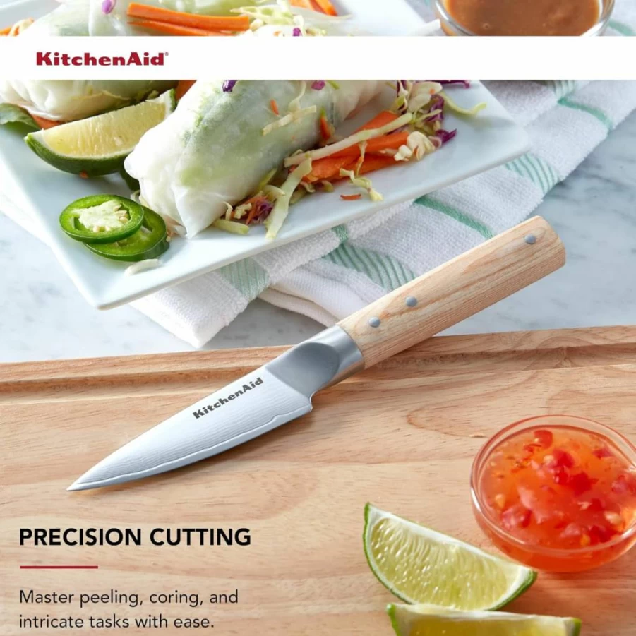 KitchenAid 3.5-Inch Paring Knife - AUS-10 Damascus Steel Blade, Pakkawood Handle, Razor Sharp Precision Kitchen Knife for Professional Chefs